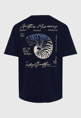 Tricou cu croială lejeră și imprimeu grafic pe spate - Bleumarin