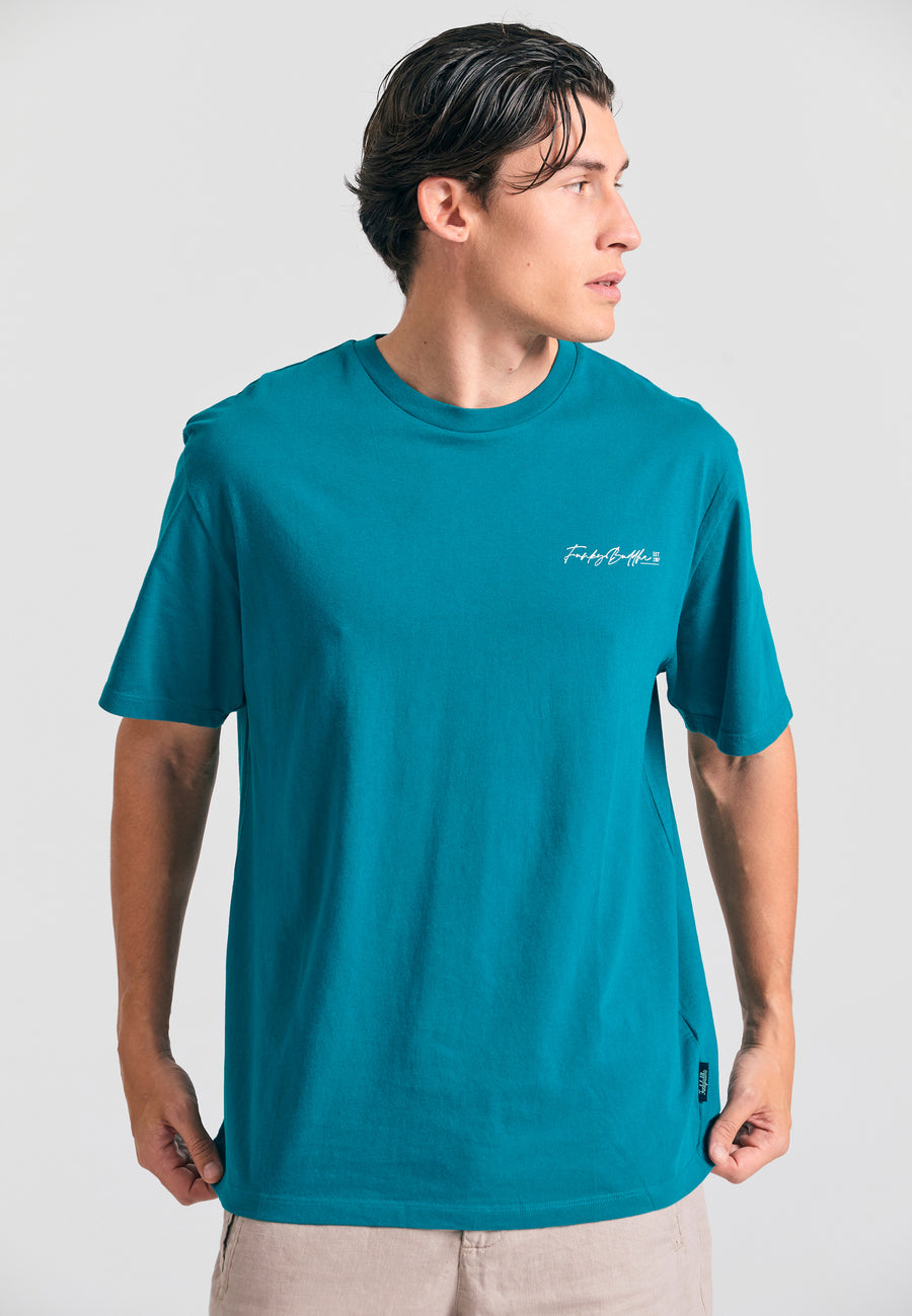 Relaxed fit t-shirt with graphic print on the back - Peacock