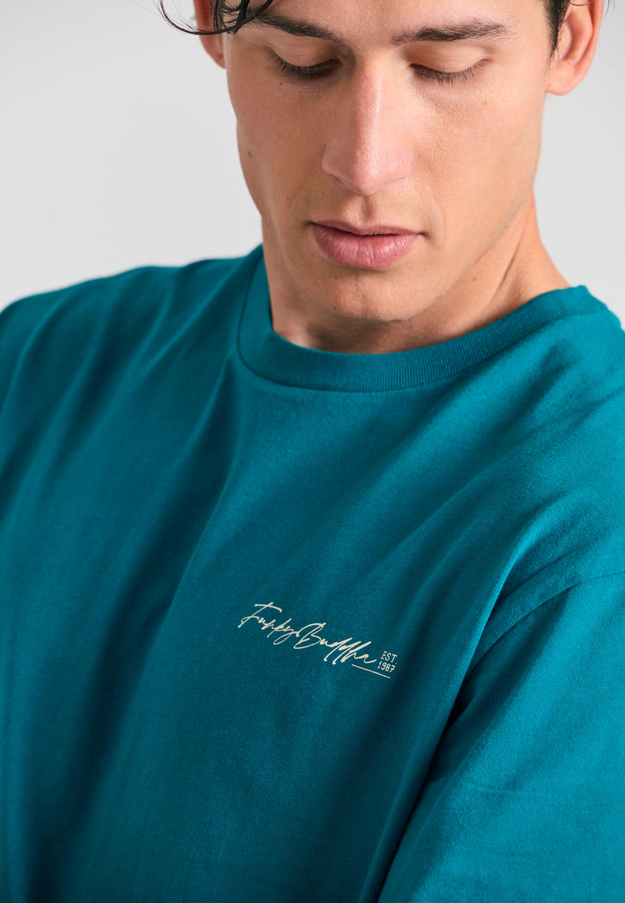 Relaxed fit t-shirt with graphic print on the back - Peacock