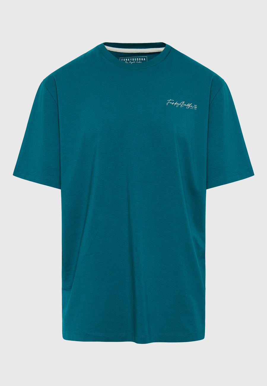 Relaxed fit t-shirt with graphic print on the back - Peacock