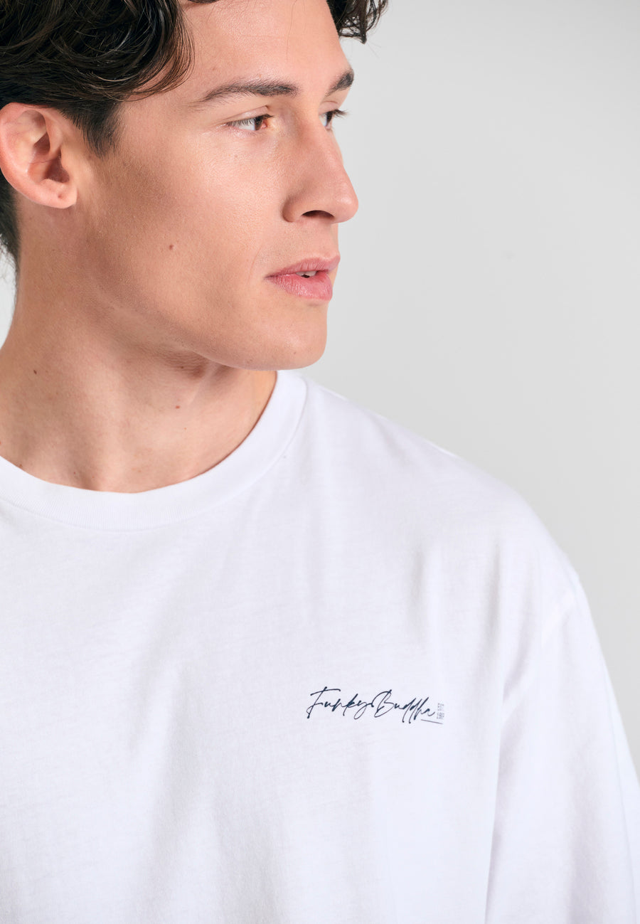 Tricou cu croială lejeră și imprimeu grafic pe spate - Alb