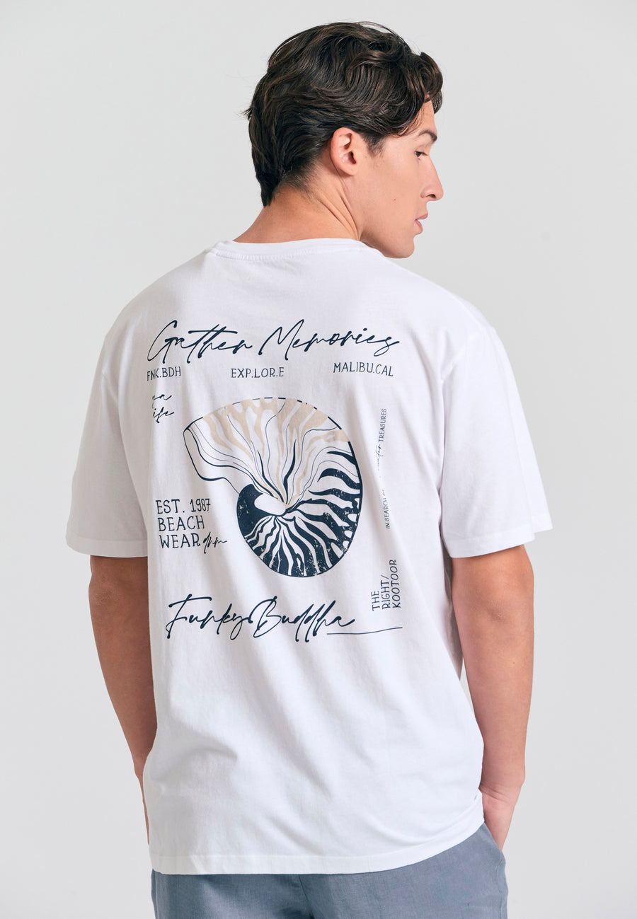 Tricou cu croială lejeră și imprimeu grafic pe spate - Alb