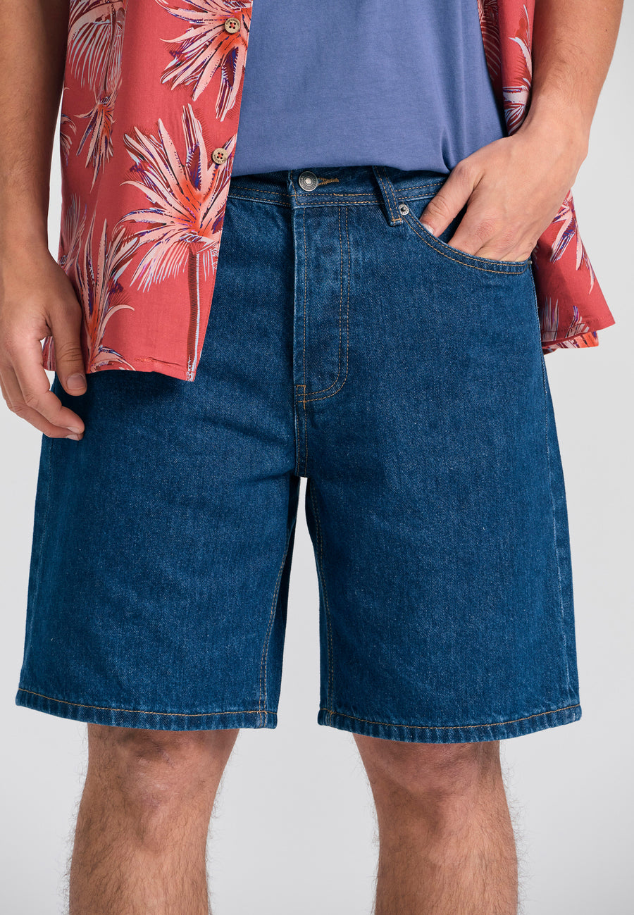 Pantaloni scurți din denim pentru bărbați, croială confortabilă - Albastru închis