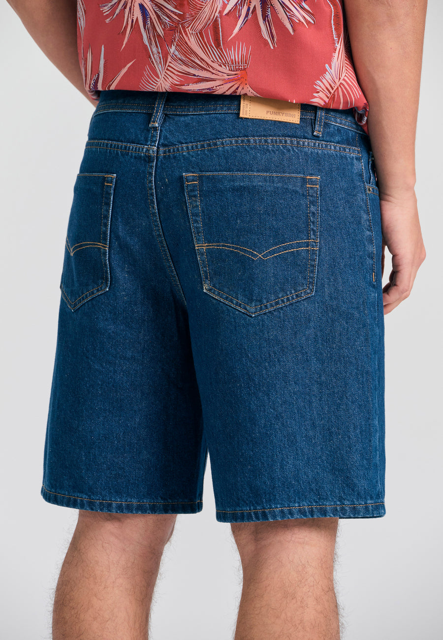 Pantaloni scurți din denim pentru bărbați, croială confortabilă - Albastru închis