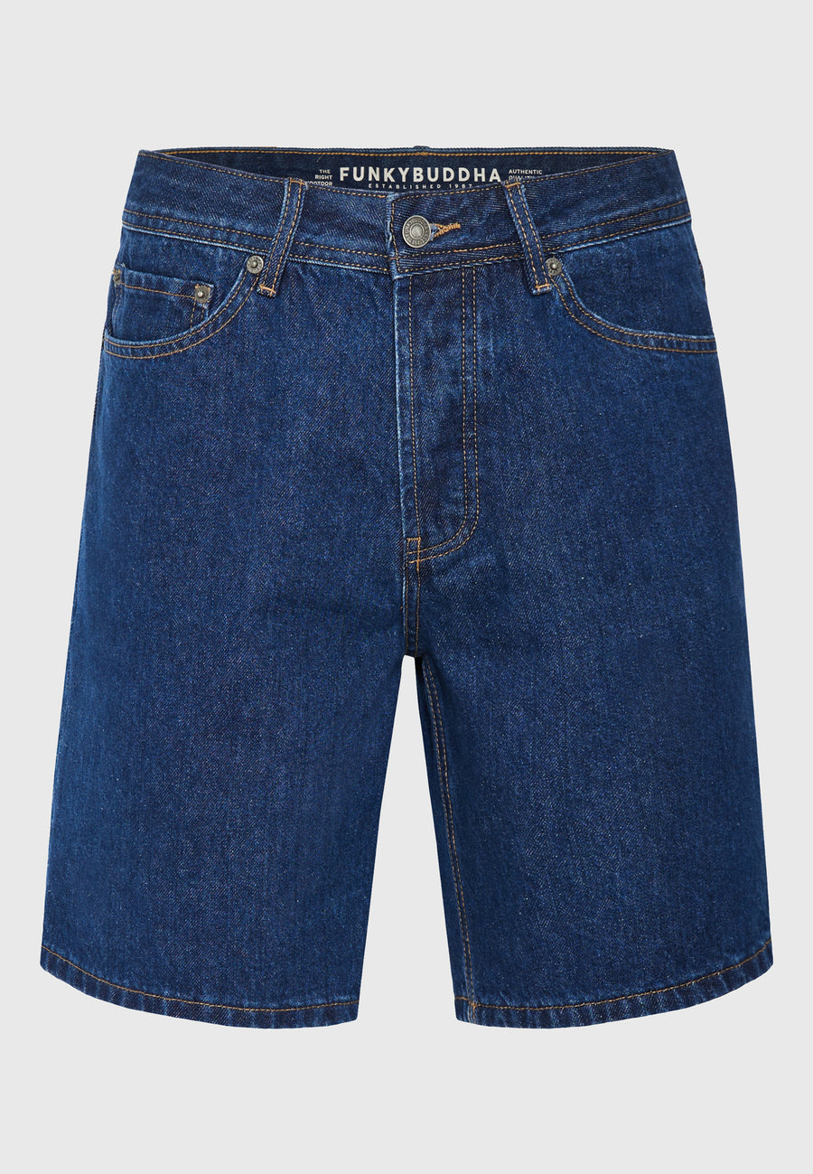 Pantaloni scurți din denim pentru bărbați, croială confortabilă - Albastru închis