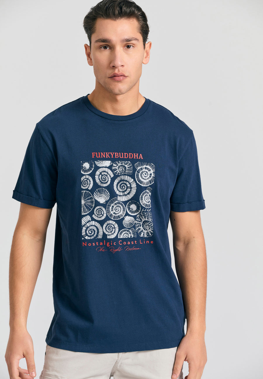 Tricou cu imprimeu grafic pe piept - Bleumarin