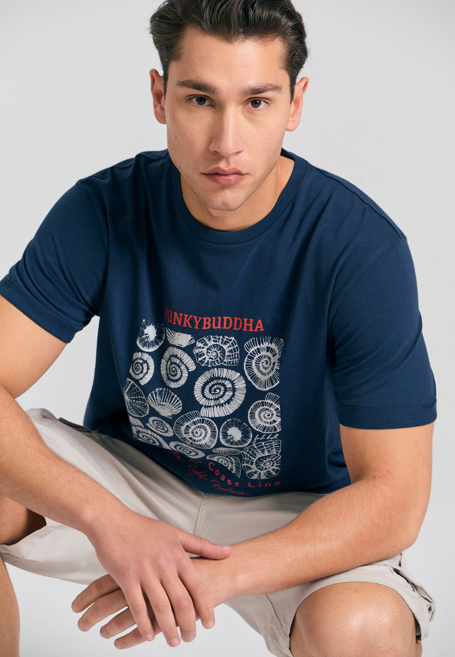 Tricou cu imprimeu grafic pe piept - Bleumarin