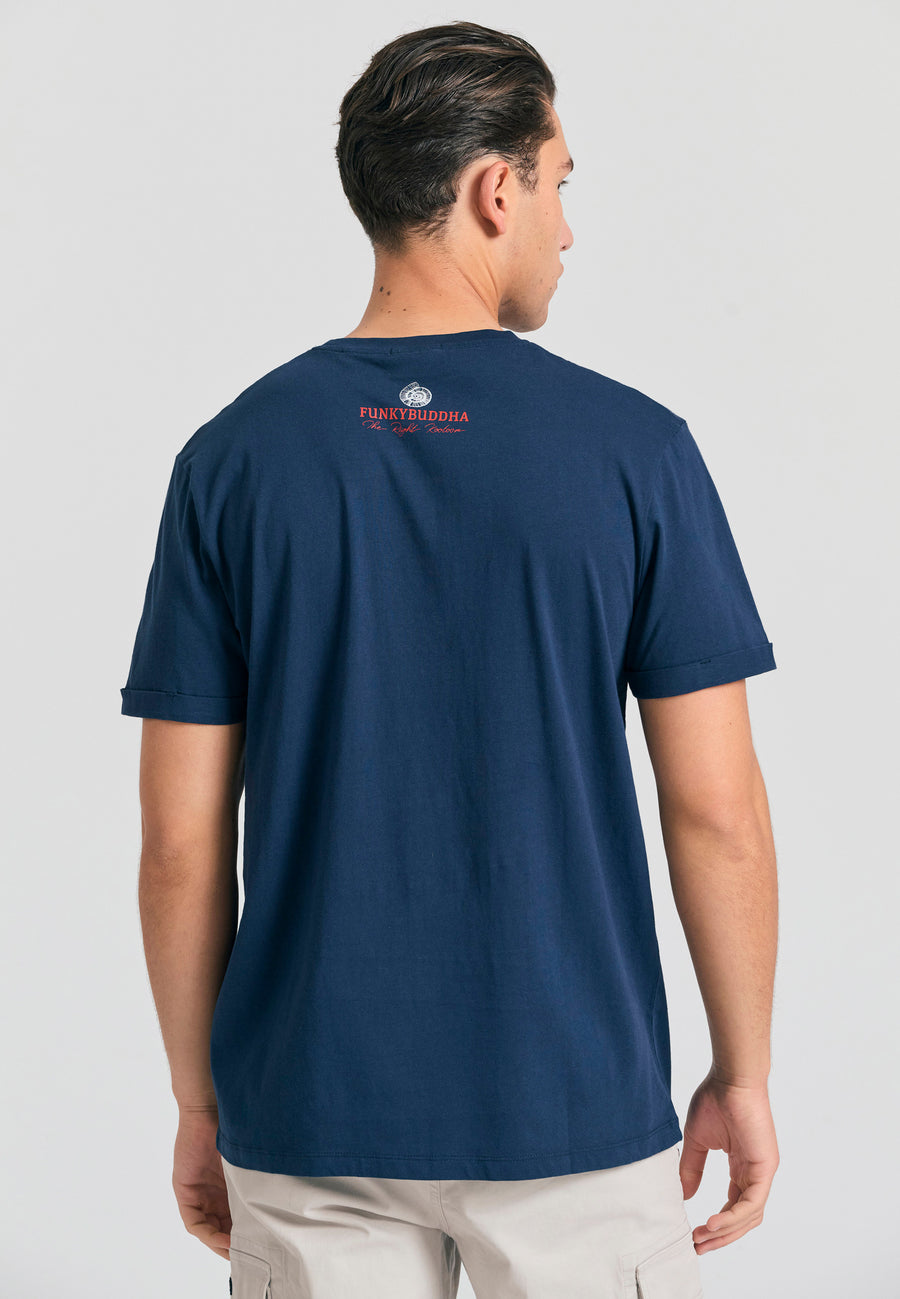 Tricou cu imprimeu grafic pe piept - Bleumarin