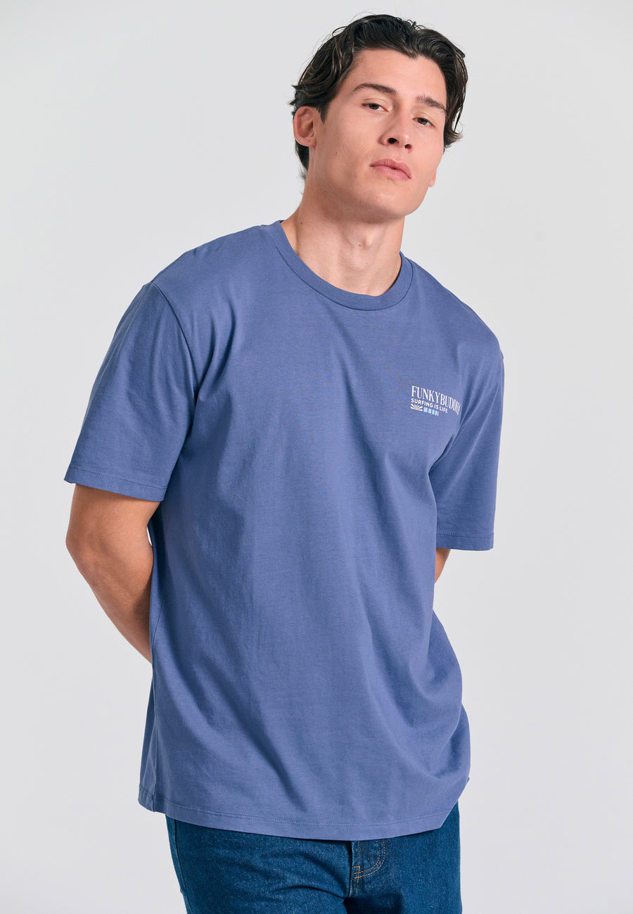 Tricou cu croială lejeră și imprimeu vintage pe spate - Indigo