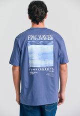 Tricou cu croială lejeră și imprimeu vintage pe spate - Indigo