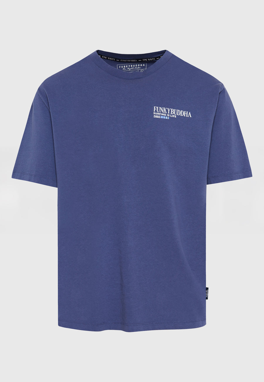 Tricou cu croială lejeră și imprimeu vintage pe spate - Indigo