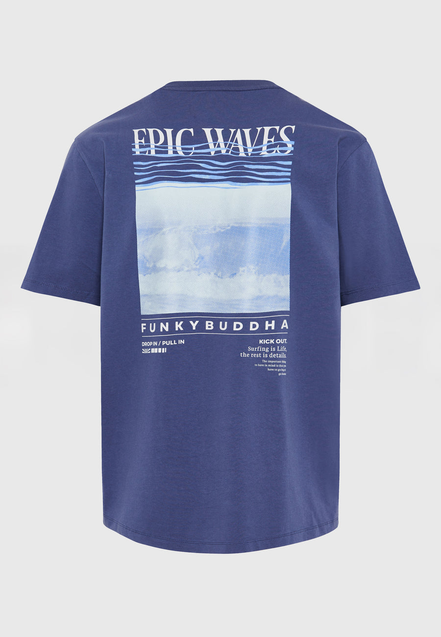 Tricou cu croială lejeră și imprimeu vintage pe spate - Indigo