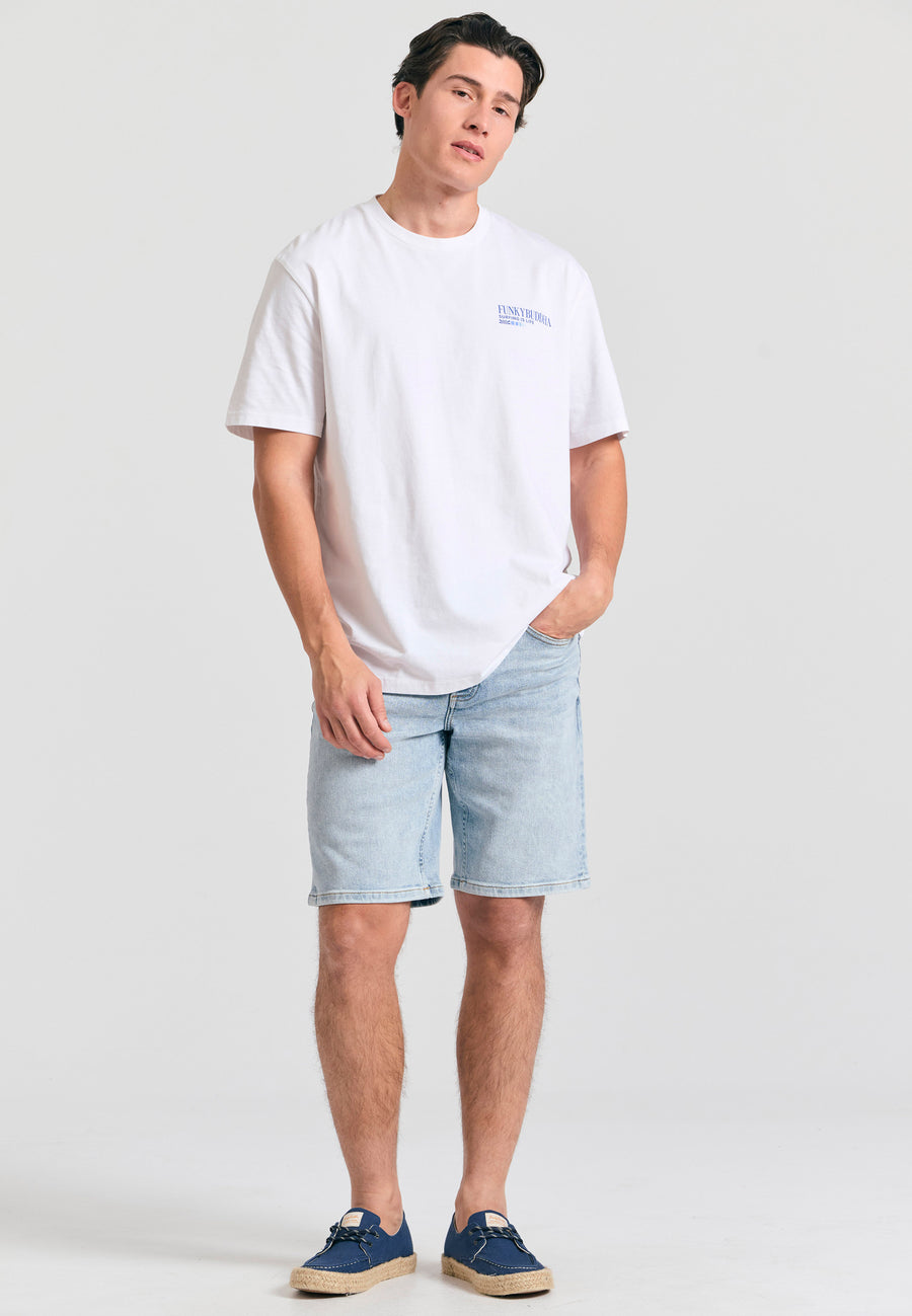 Tricou cu croială lejeră și imprimeu vintage pe spate - Alb