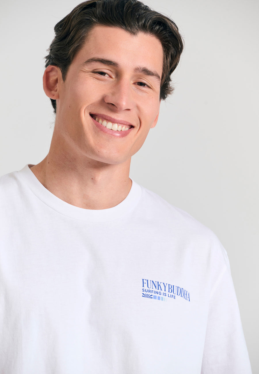 Tricou cu croială lejeră și imprimeu vintage pe spate - Alb