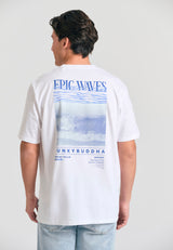 Tricou cu croială lejeră și imprimeu vintage pe spate - Alb