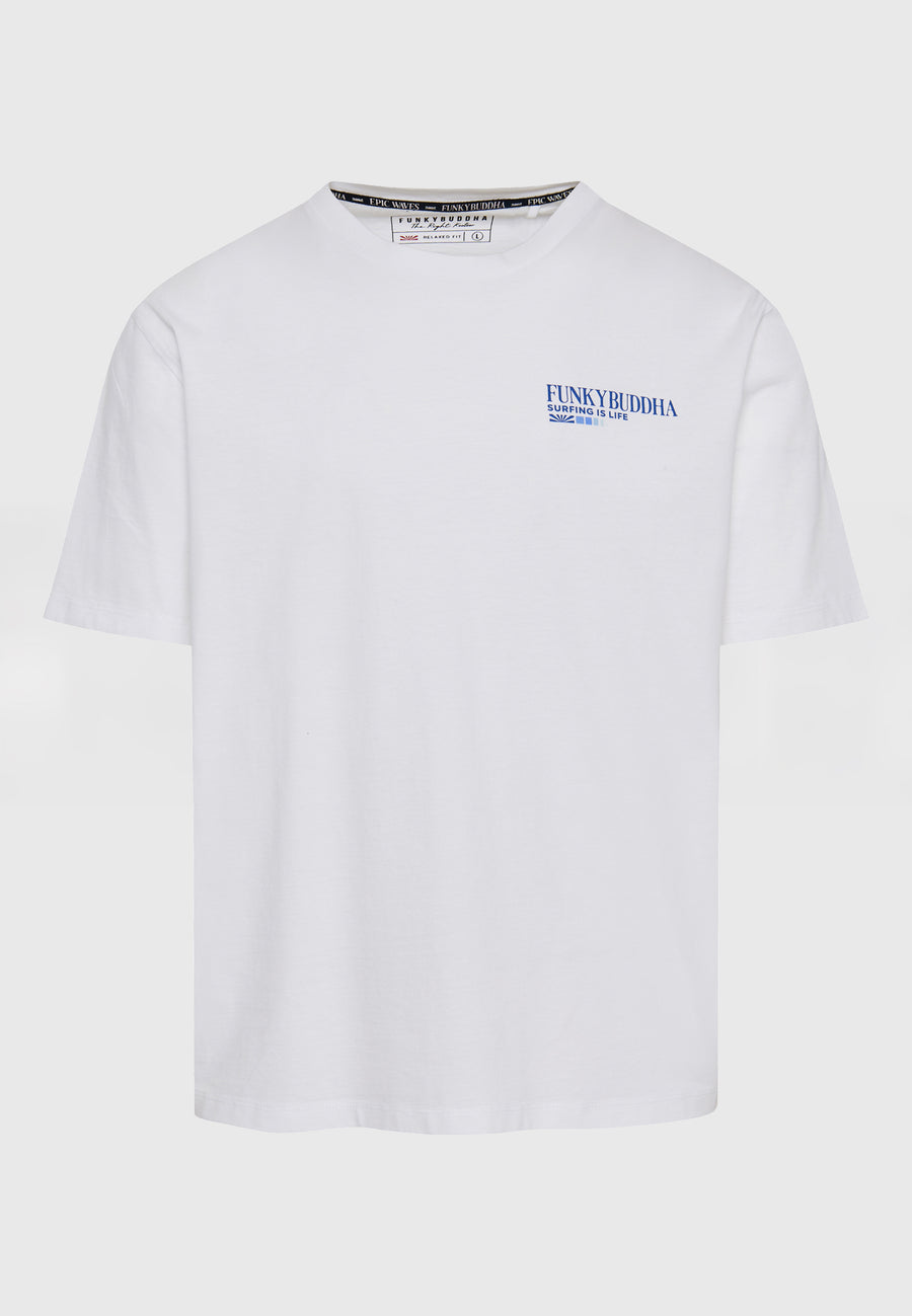 Tricou cu croială lejeră și imprimeu vintage pe spate - Alb
