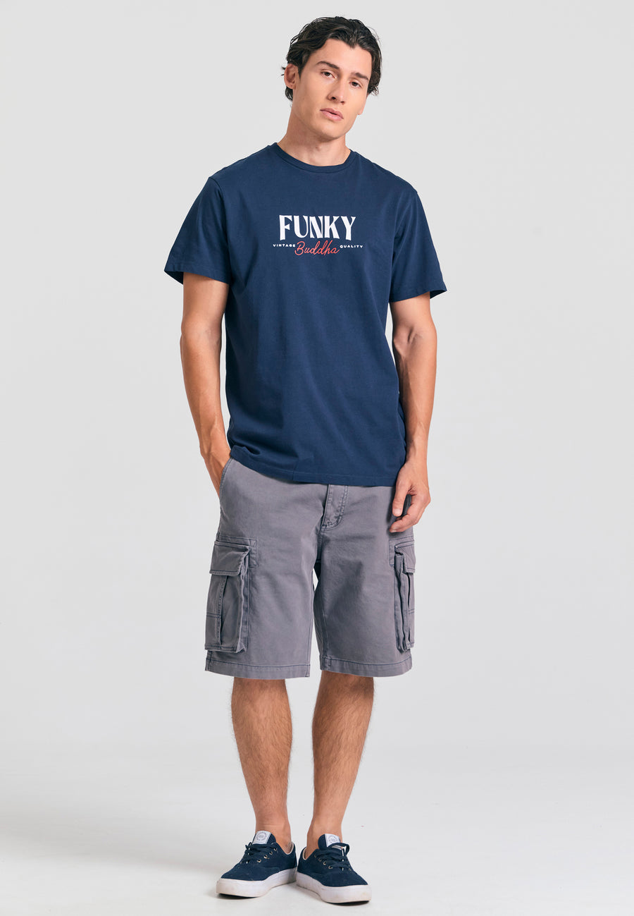 Tricou cu imprimeu pe piept - Bleumarin