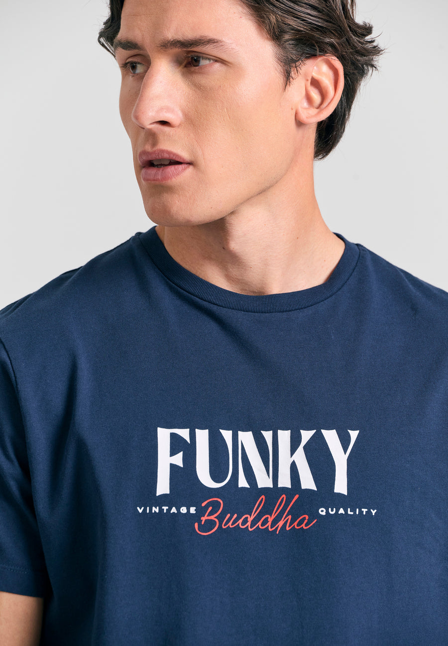 Tricou cu imprimeu pe piept - Bleumarin
