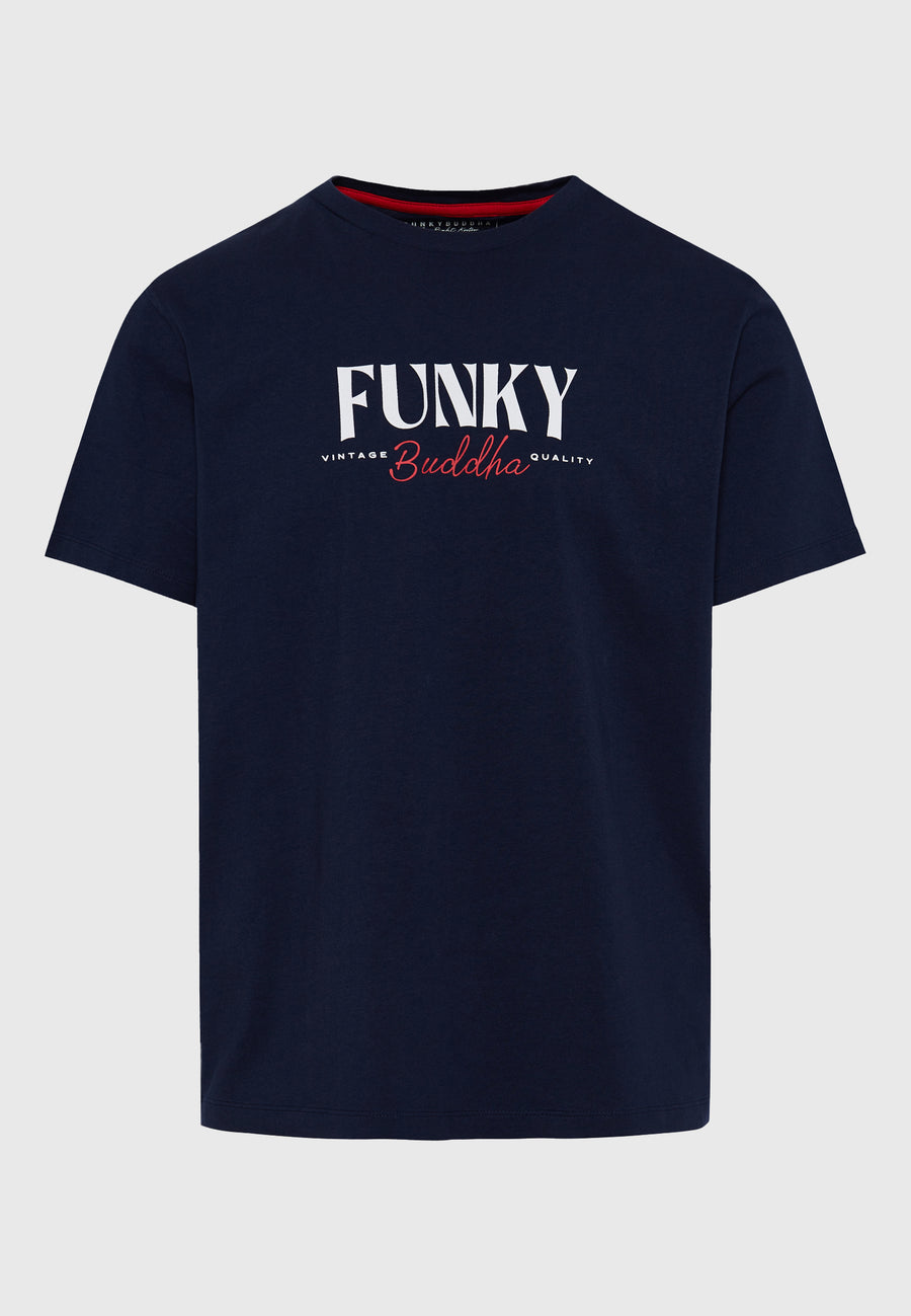 Tricou cu imprimeu pe piept - Bleumarin