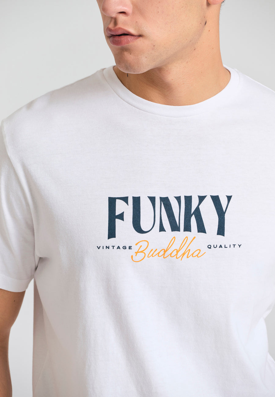 Tricou cu imprimeu de firmă pe piept - Alb
