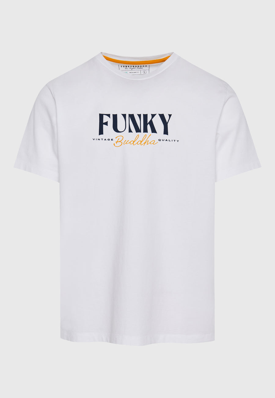 Tricou cu imprimeu de firmă pe piept - Alb
