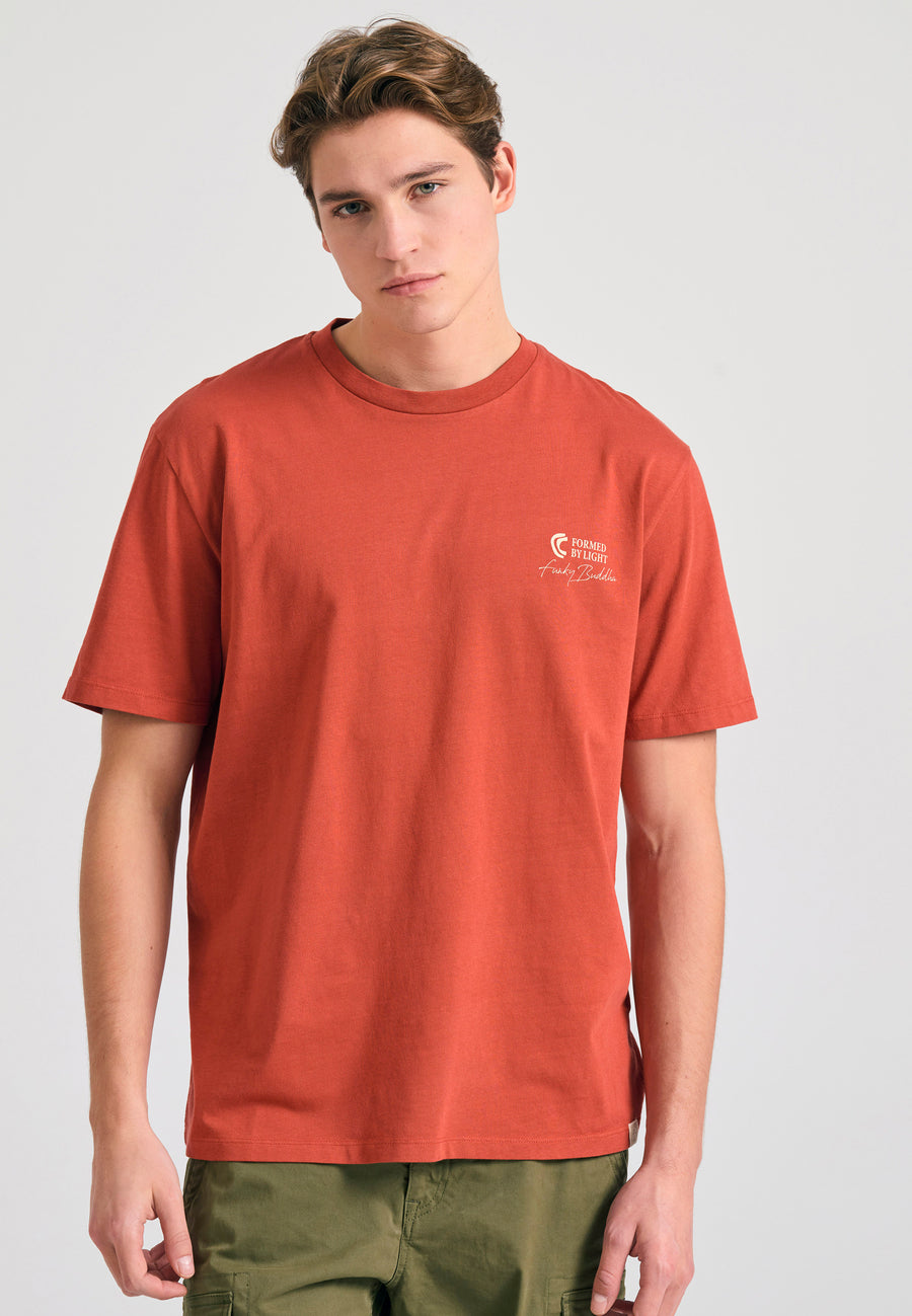 Tricou cu croială lejeră și imprimeu etnic - Maro picant