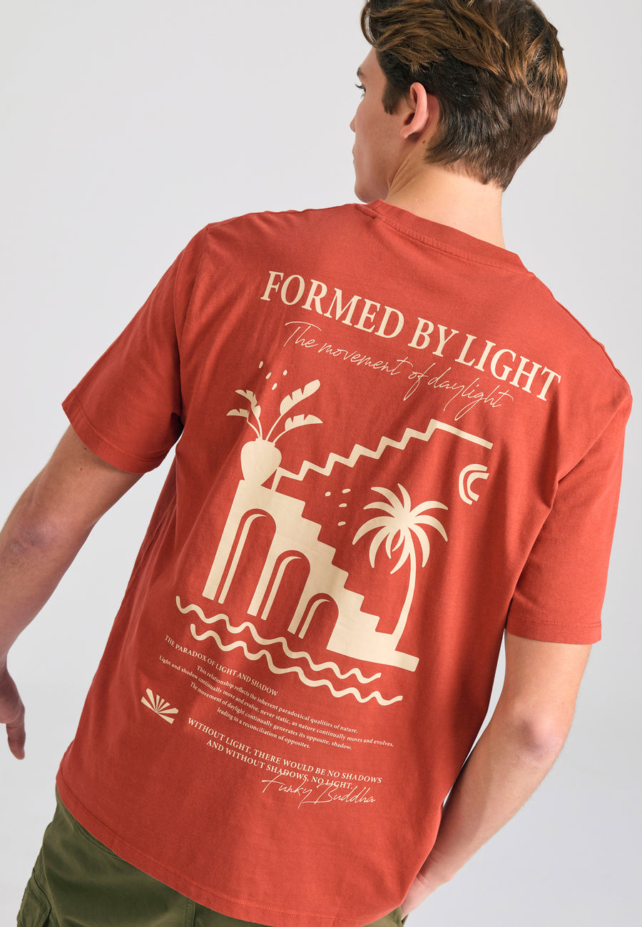 Tricou cu croială lejeră și imprimeu etnic - Maro picant