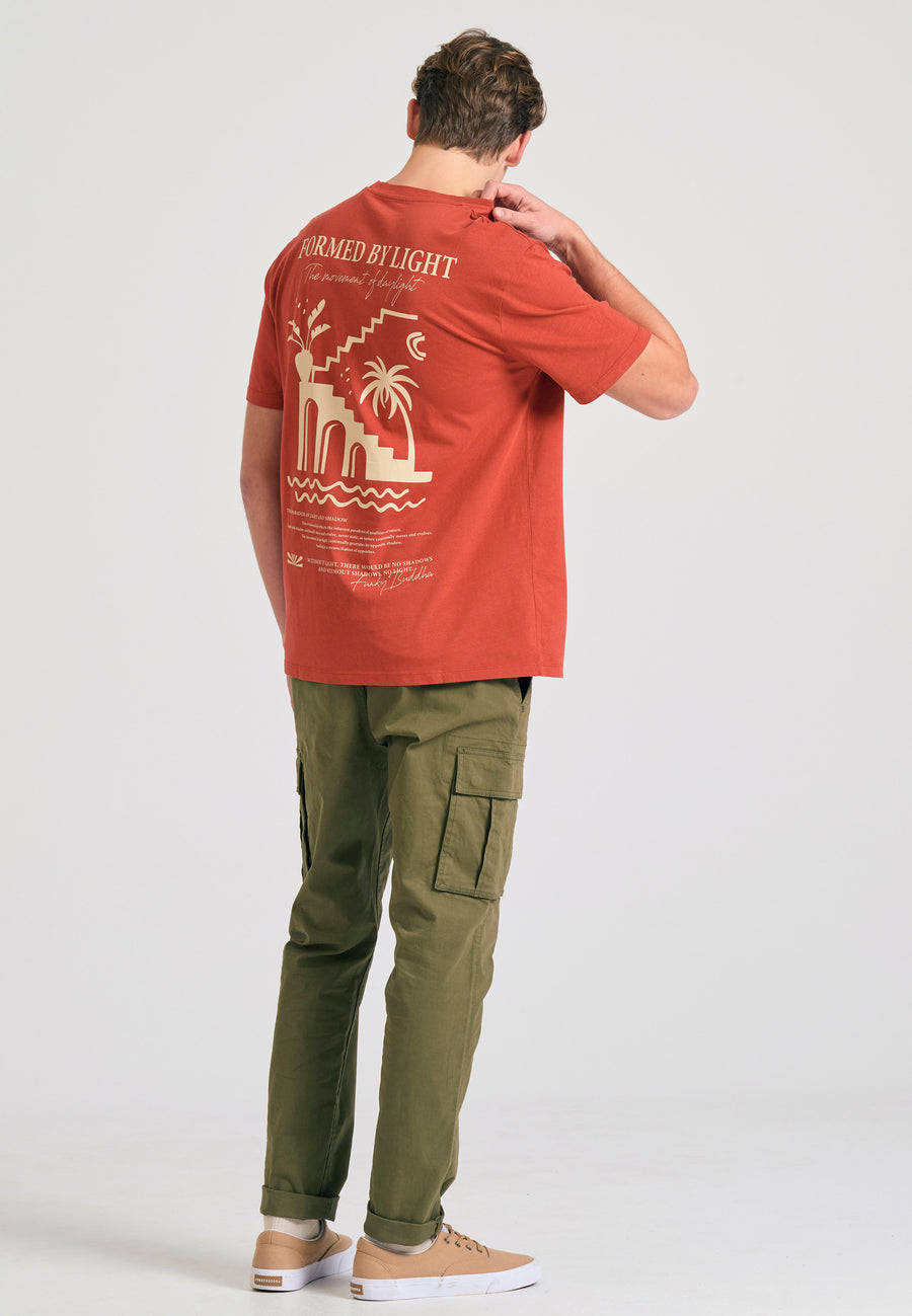 Tricou cu croială lejeră și imprimeu etnic - Maro picant