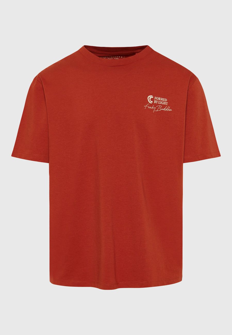 Tricou cu croială lejeră și imprimeu etnic - Maro picant