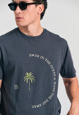 Tricou din bumbac organic cu imprimeu artistic - Antracit