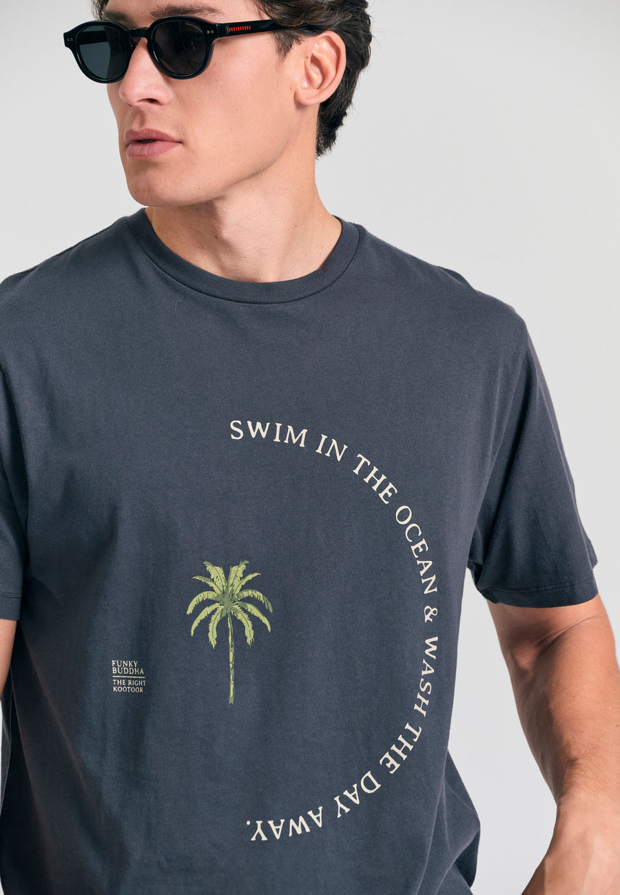 Tricou din bumbac organic cu imprimeu artistic - Antracit