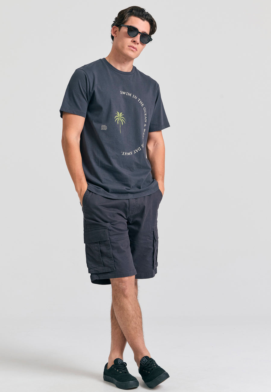 Tricou din bumbac organic cu imprimeu artistic - Antracit