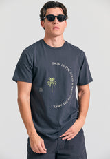Tricou din bumbac organic cu imprimeu artistic - Antracit