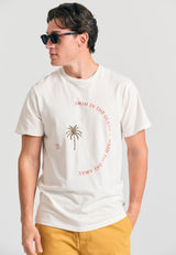 Tricou din bumbac organic cu imprimeu artistic - Alb-gălbui