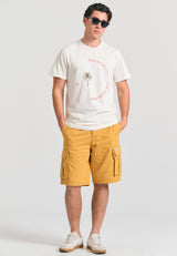 Tricou din bumbac organic cu imprimeu artistic - Alb-gălbui