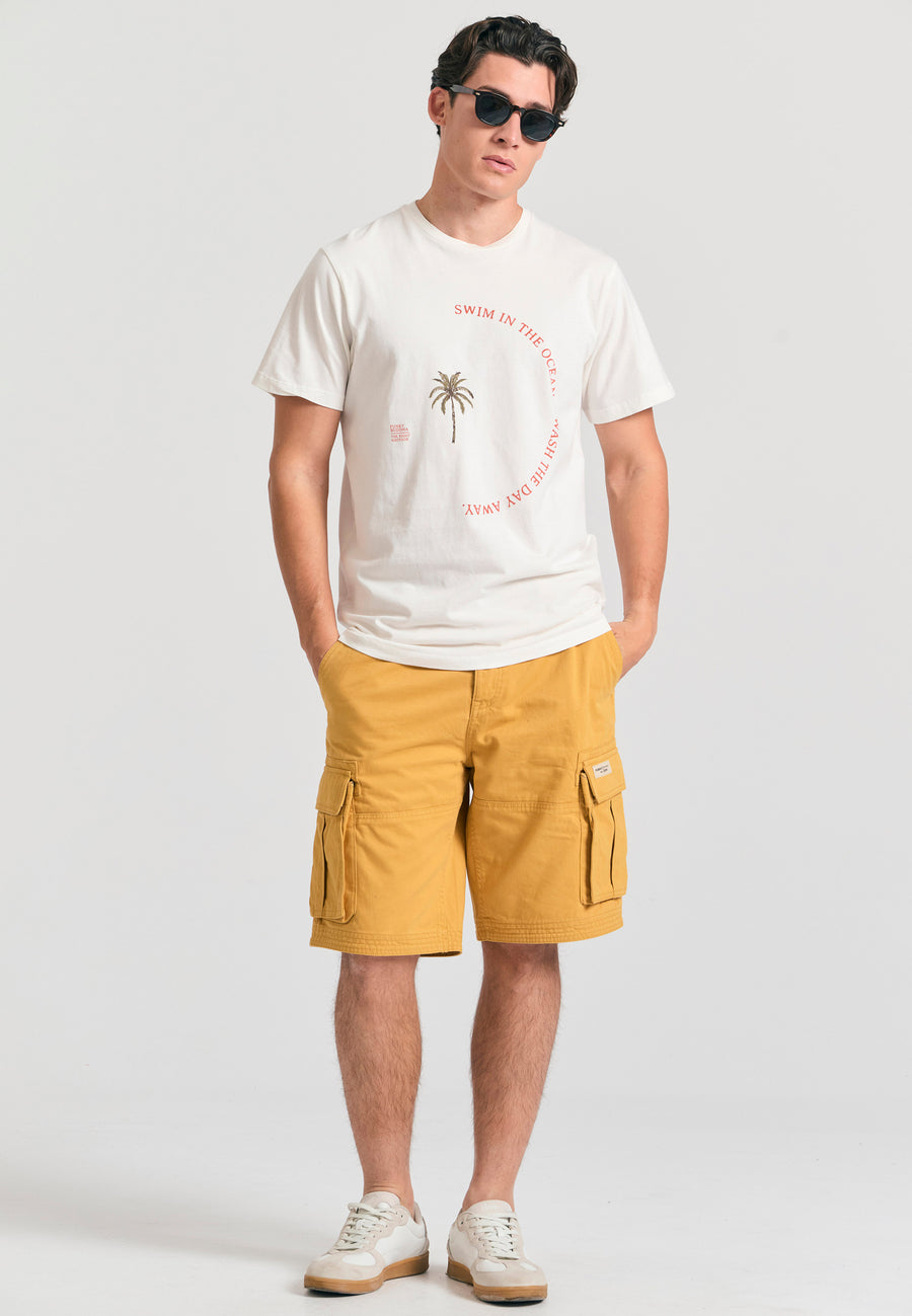 Tricou din bumbac organic cu imprimeu artistic - Alb-gălbui