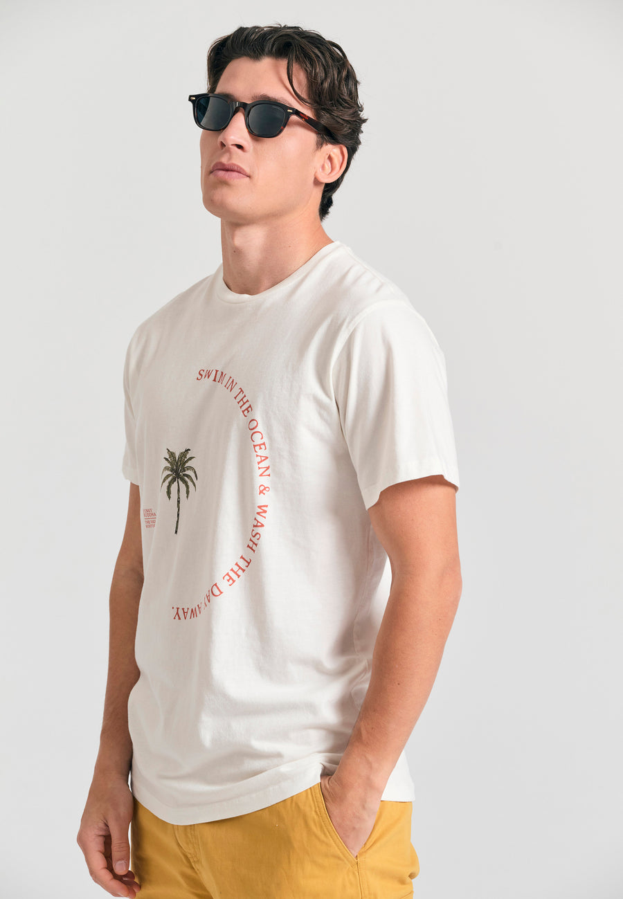 Tricou din bumbac organic cu imprimeu artistic - Alb-gălbui