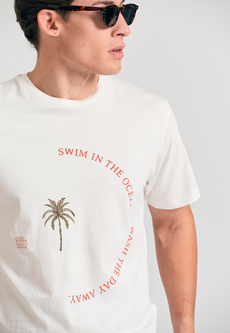 Tricou din bumbac organic cu imprimeu artistic - Alb-gălbui