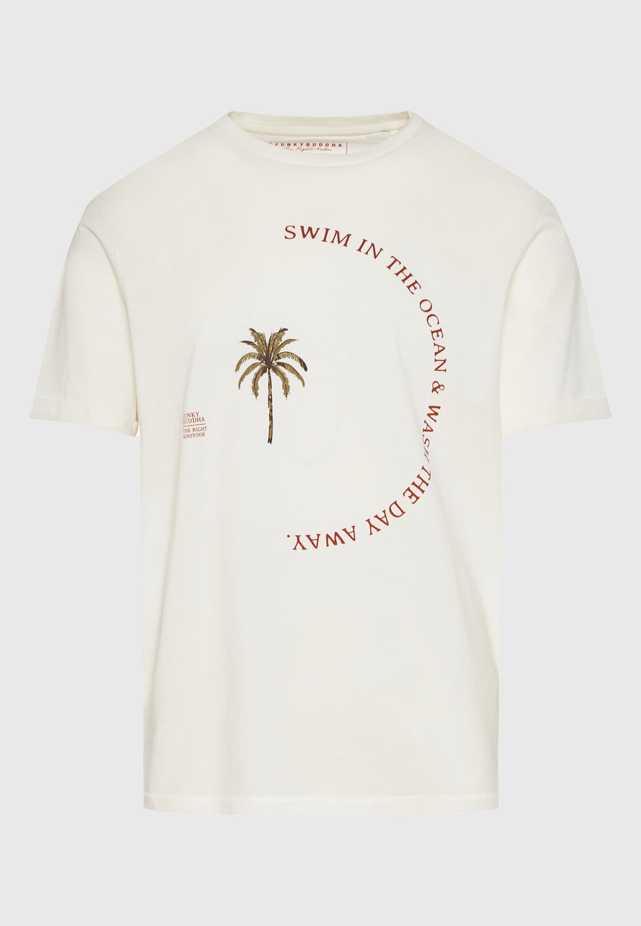 Tricou din bumbac organic cu imprimeu artistic - Alb-gălbui