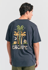 Tricou cu croială lejeră și imprimeu tropical pe spate - Antracit