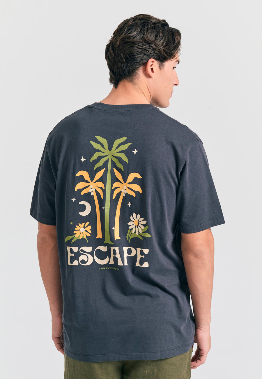 Tricou cu croială lejeră și imprimeu tropical pe spate - Antracit