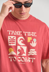Tricou cu croială lejeră și imprimeu grafic - Roșu pământ