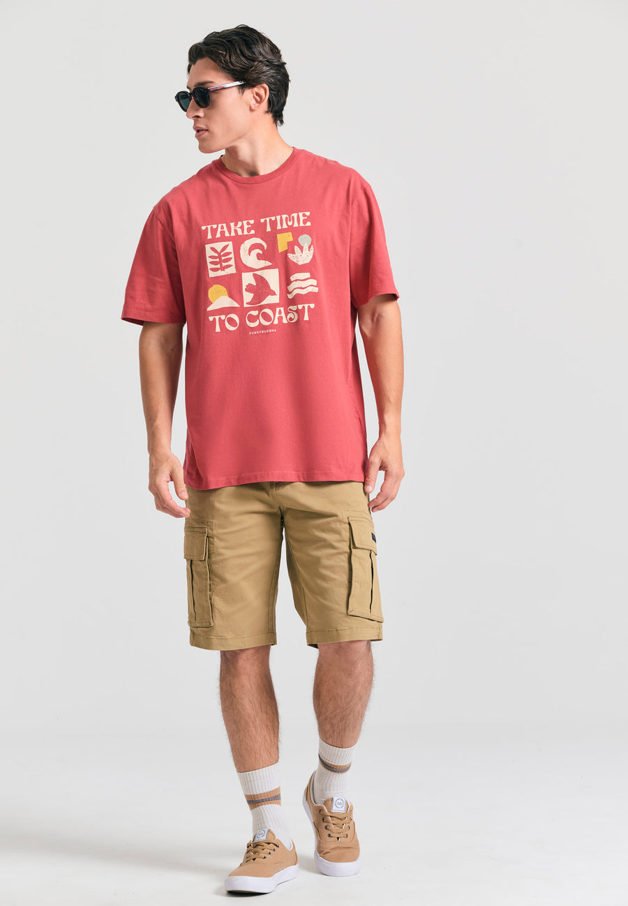 Tricou cu croială lejeră și imprimeu grafic - Roșu pământ