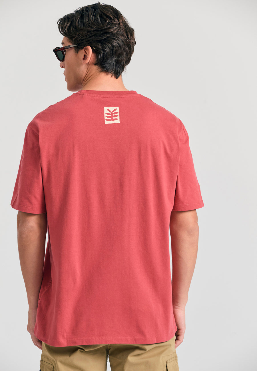 Tricou cu croială lejeră și imprimeu grafic - Roșu pământ