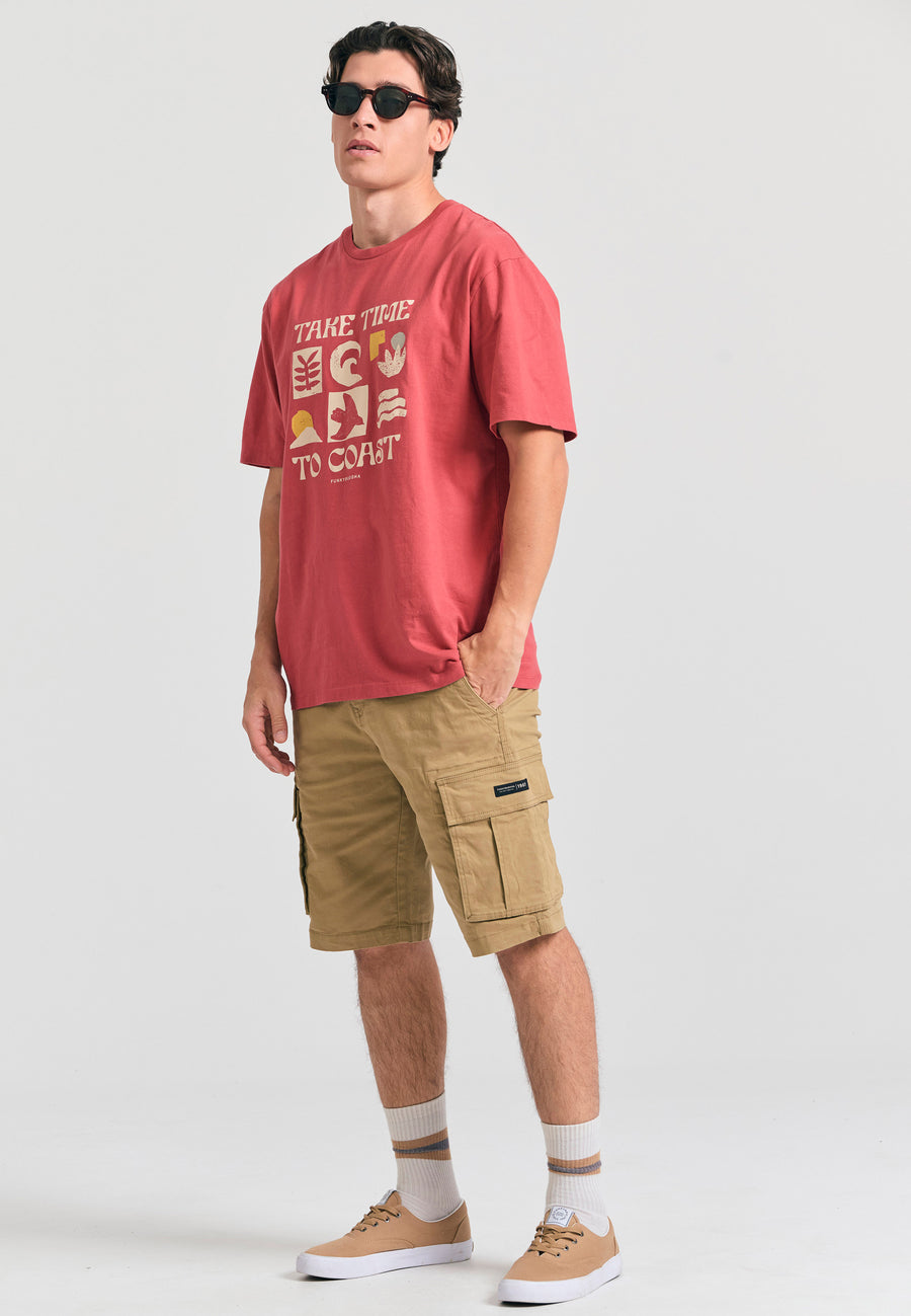 Tricou cu croială lejeră și imprimeu grafic - Roșu pământ