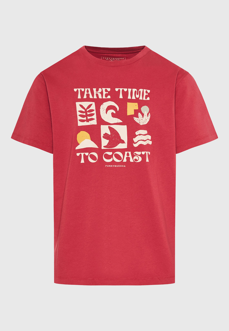 Tricou cu croială lejeră și imprimeu grafic - Roșu pământ