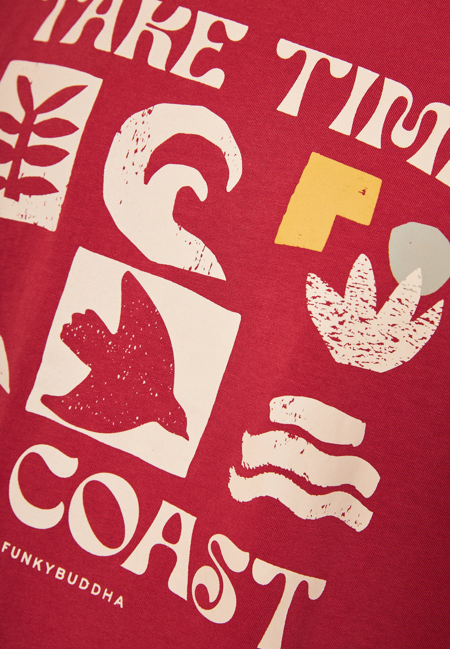 Tricou cu croială lejeră și imprimeu grafic - Roșu pământ