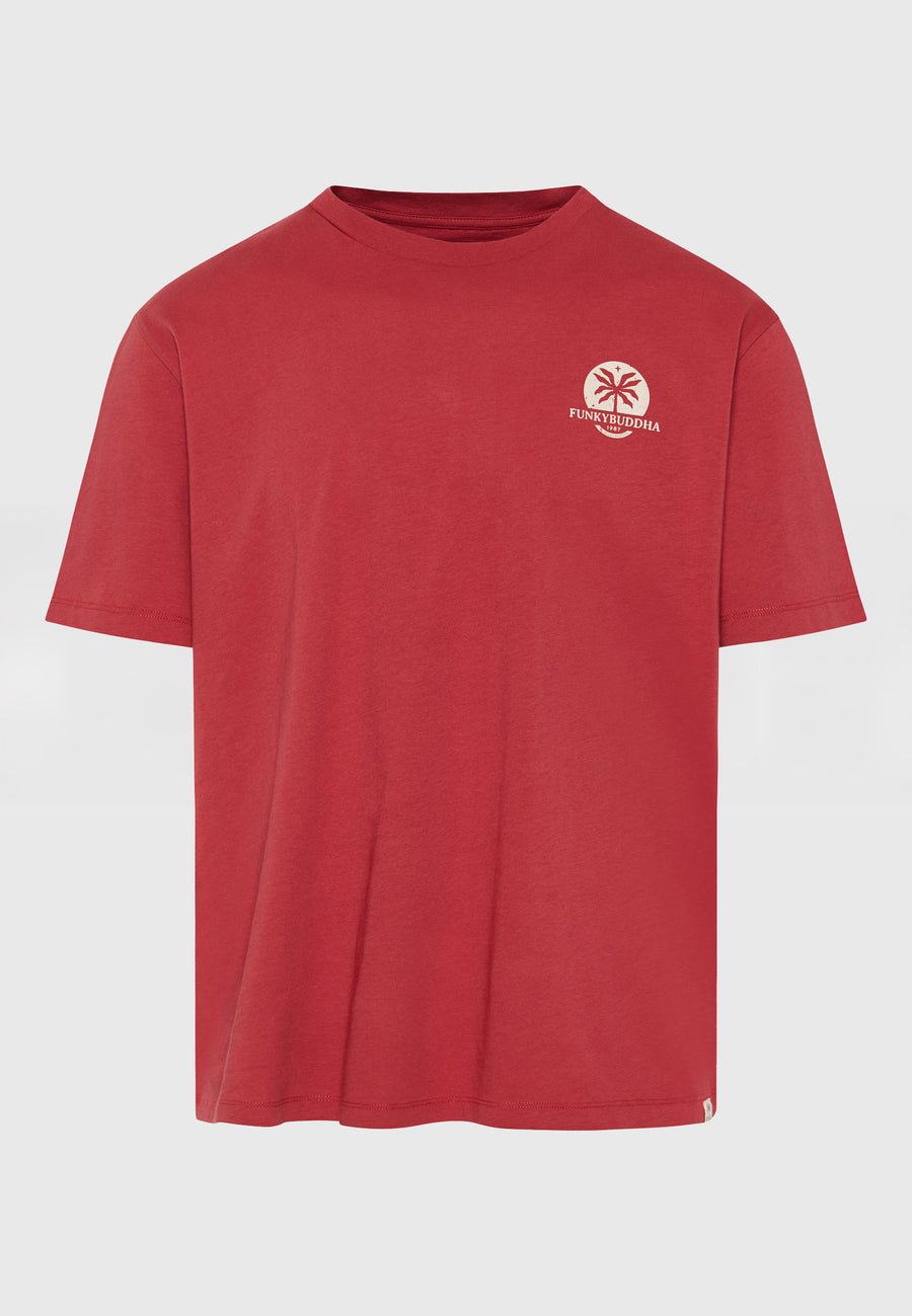Organic cotton relaxed t-shirt with text artwork print - Earth red