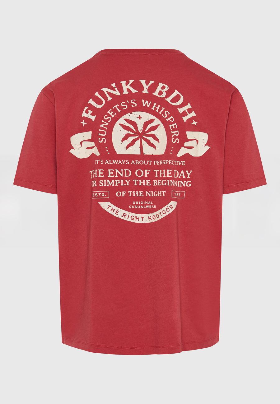 Organic cotton relaxed t-shirt with text artwork print - Earth red