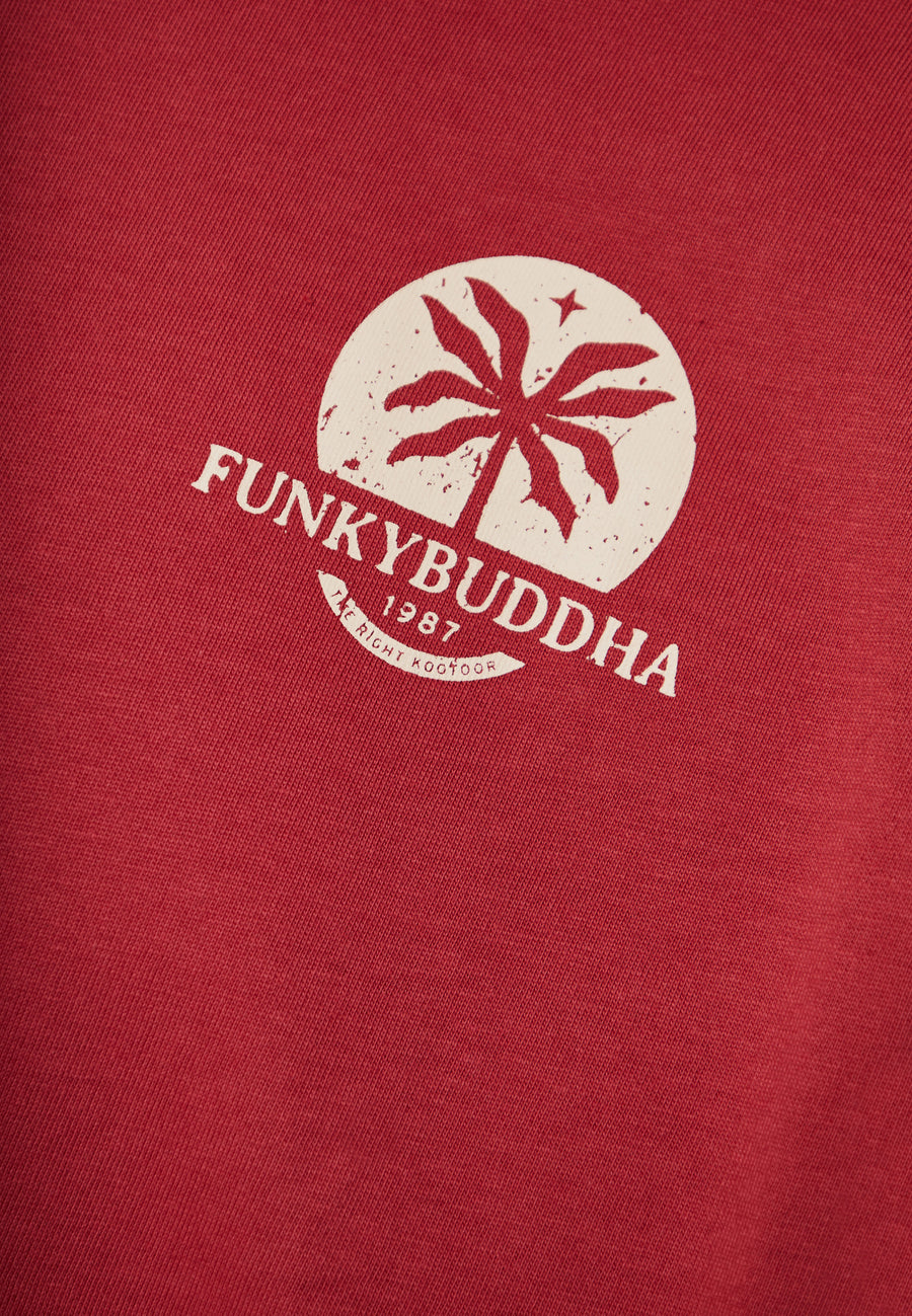 Organic cotton relaxed t-shirt with text artwork print - Earth red